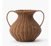 Ninehaoou 1 Pack Real Rattan Vase Woven Vase for Flowers Decorative Wicker Flower Plant Weave Basket Dark Brown Country Rustic Pastoral Style Tabletop Centerpiece for Home Decoration 15.25 x 13 Inch