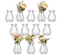 Ninehaoou 12 Pieces Glass Bud Vases for Centerpieces Bulk Mini Flower Bouquets Vases Small Cute Crystal Ribbed Clear Glass Bud in Bulk for Wedding Baby Bridal Shower Table Party Home Decor