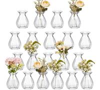 Ninehaoou 20 Pieces Glass Bud Vases for Centerpieces Bulk Mini Flower Bouquets Vases Small Cute Crystal Ribbed Clear Glass Bud in Bulk for Wedding Baby Bridal Shower Table Party Home Decor
