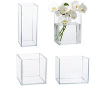 Ninehaoou 4 Pcs Cube Glass Vase, 4 Sizes Flower Square Clear Floral Accent Container Plant Terrarium Candle Holder Decorative Centerpiece for Home Wedding Party Ceremony Event Office Decor