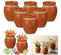 Ninehaoou 6 Pcs 16oz Cantaritos De Barro Mexicanos Terracotta Vases Sets Mexican Ceramic Vases with Flower Print Clay Margarita Glasses for Mexican Wedding Table Decorations Fiesta Centerpieces