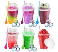 Ninehaoou 6 Set Slushie Cups with Dome Lids and Straws Detachable Spoon Straws Reusable Plastic Iced Coffee Cups Smoothie Tumbler for Birthdays Summer Party Supplies(Transparent White,16 oz)