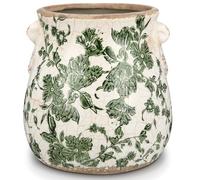 Ninehaoou Ceramic Green Scroll Planter 6.5 Inch Chinoiserie Floral Vase with Drainage Holes Vintage Flower Vase Flower Pot Rustic Ceramic Pots for Indoor Plants Flowers Garden Home Bookshelf Decor