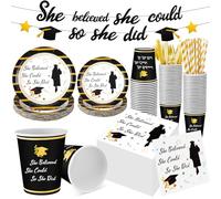 Ninehaoou She Believed She Could So She Did Graduation Party Supplies 2024 Graduation Party Plates and Napkins Serves 24 High School College Disposable Party Decorations for Congrats Grad Party