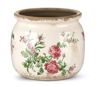 Ninehaoou Vintage Planter Large Ceramic Plants Pot Beige Pink French Rose Ice Crack Cottage Scroll Vase Flower Vase Pot Indoor Plants Home Kitchen Decor Farmhouse Antique Decorative Gifts