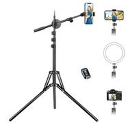 Nineigh 85'' Tall Phone Tripod, Portable Tripod for iPhone with Extendable Arm & Remote, Overhead Mobile Phone Stand for Filming, Compatible with Smartphone/Small Camera/Ring Light