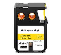 NineLeaf 1 Pack Replacement for Dymo 1868772 A1868772 19mm x 7m 0.7'' 3/4 inch Black on Yellow All-Purpose Vinyl Industrial Label Tape for Rhino XTL-300 XTL-500 Label Maker