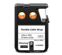 NineLeaf 1 Pack Replacement for Dymo 1868806 A1868806 12mm x 5.5m 0.47'' 1/2 inch Black on White Flexible Cable Wrap Nylon Label Tape for Rhino XTL-300 XTL-500 Label Maker