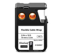 NineLeaf 1 Pack Replacement for Dymo 1868807 A1868807 19mm x 5.5m 0.7'' 3/4 inch Black on White Flexible Cable Wrap Nylon Label Tape for Rhino XTL-300 XTL-500 Label Maker