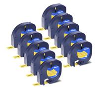 NineLeaf 10 Pack Compatible with Dymo LetraTag Label Maker Tape Refills 91202 91332 S0721620 12mm x 4m Black on Yellow Plastic Label Tapes for Dymo Letratag Label Printers LT100H LT100T Plus 200B 2000