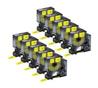 NineLeaf 10 Pack Compatible with DYMO Rhino 18490 Industrial Flexible Nylon Labels Black on Yellow 12mm x 3.5m Self-Adhesive Label Tape for DYMO Rhino 1000 3000 4200 5000 5200 6000 Label Maker