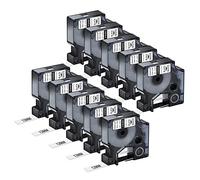 NineLeaf 10 Pack Replacement for Dymo 18488 A18488 12mm x 3.5m 0.47'' 1/2 inch Black on White Flexible Nylon Industrial Label Tape for Rhino 5000 6000 ILP 219 3M PL200 PL300 PL100 PL150 Label Maker