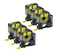 Nineleaf 18490 12mm Flexible Nylon Industrial Label Tape Compatible for DYMO Rhino 1/2" x 11 1/2 ft Black Print on Yellow, Pack of 6