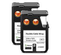 NineLeaf 2 Pack 19mm Black on White Flexible Cable Wrap Nylon Label Tape Compatible for DYMO 1868807 19mm(3/4") x5.5m(18ft) use in Rhino XTL-300 XTL-500 Label Printers