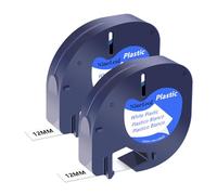 NineLeaf 2 Pack Compatible with Dymo LetraTag Label Maker Tape Refills 91201 91331 S0721660 12mm x 4m Black on White Plastic Label Tapes for Dymo Letratag Label Printers LT100H LT100T Plus 200B XR