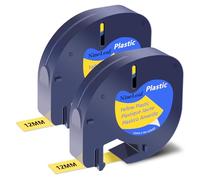 NineLeaf 2 Pack Compatible with Dymo LetraTag Label Maker Tape Refills 91202 91332 S0721620 12mm x 4m Black on Yellow Plastic Label Tapes for Dymo Letratag Label Printers LT100H LT100T Plus 200B XM