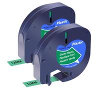 NineLeaf 2 Pack Compatible with Dymo LetraTag Label Maker Tape Refills 91204 91334 S0721640 12mm x 4m Black on Green Plastic Label Tapes for Dymo Letratag Label Printers LT100H LT100T Plus 200B XR