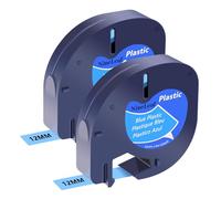 NineLeaf 2 Pack Compatible with Dymo LetraTag Label Maker Tape Refills 91205 91335 S0721650 12mm x 4m Black on Blue Plastic Label Tapes for Dymo Letratag Label Printers LT100H LT100T Plus 200B XR