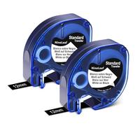 NineLeaf 2 Pack Compatible with Dymo LetraTag Label Maker Tape Refills 913318 A913318 12mm x 4m White on Black Plastic Label Tapes for Dymo Letratag Label Printers LT100H LT100T Plus 200B 2000 XR XM