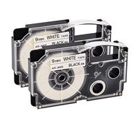 NineLeaf 2 Pack Replacement for Casio EZ XR9WE XR-9WE AR-9WE XR-9WE2S XR9WE2S 9mm 0.35'' 3/8 inch Black on White Label Tape for KL60 KL750 KL750B KL750BA KL750KITCH KL780 KL8100 Label Maker