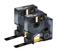 NineLeaf 2 Pack Replacement for Dymo D1 45024 S0720640 A45024 12mm x 7m 0.47'' 1/2 inch Gold on Black Label Tape for LabelManager 300 350 350D 450D 500TS PC PC II Wireless PnP ColorPop Label Maker
