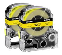 NineLeaf 2PK Compatible for LW Label Maker Tape 12mm 1/2" LC-4YBW LC4YBW SC12YW Black on Yellow Label Tape for LabelWorks LW-300 LW-300L LW-400 LW-500 LW-600P LW-700 LW-900P LW-1000P KingJim