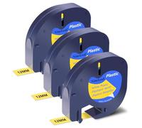 NineLeaf 3 Pack Compatible with Dymo LetraTag Label Maker Tape Refills 91202 91332 S0721620 12mm x 4m Black on Yellow Plastic Label Tapes for Dymo Letratag Label Printers LT100H LT100T Plus 200B QX50