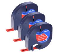 NineLeaf 3 Pack Compatible with Dymo LetraTag Label Maker Tape Refills 91203 91333 S0721630 12mm x 4m Black on Red Plastic Label Tapes for Dymo Letratag Label Printers LT100H LT100T Plus 200B QX50 XM