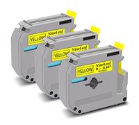 NineLeaf 3 Pack Replacement for Brother P-Touch M-K621s M-K621 MK621 M-621 M621 9mm 0.35'' 3/8 inch 8m Non Laminated Black on Yellow Label Tape Cassette for Ptouch PT-65SL 65VP 70BBVP Label Maker