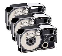 NineLeaf 3 Pack Replacement for Casio EZ XR18WE XR-18WE AR-18WE XR-18WE2S XR18WE2S 18mm 0.7'' 3/4 inch Black on White Label Tape for KL-HD1-IH KL-120SET-HP KL-430 KL-750 KL-780 KL-820 Label Maker