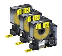 NineLeaf 3 Pack Replacement for Dymo IND 18432 A18432 12mm x 5.5m 0.47'' 1/2 inch Black on Yellow Vinyl Permanent Industrial Label Tape for Rhino 4200 5200 ILP 219 3M PL200 3M PL300 Label Maker
