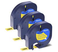 NineLeaf 3 Pack Replacement for Dymo Letratag Refill 91202 91222 91332 59423 S0721620 12mm x 4m 0.47'' 1/2 inch Black on Yellow Label Tape for LT-100H LT-100T LT-110T Plus QX50 XR XM 2000 Label Maker