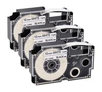 NineLeaf 3 x Compatible for Casio EZ Label XR12WE XR-12WE XR-12WE2S XR12WE2S 12mm x 8m Black on White Label Tape for KL60 KL60SR KLC500 KL100 KL120 KL430 KL1500 Label Maker