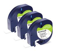 NineLeaf 3 x Compatible for Dymo Label Tape 91200 91330 Refills Dymo Letra tag Paper Tape Black on White Dymo Letratag Tape 12mm x 4m Dymo LetraTag LT-100H LT-100T LT-110T