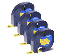 NineLeaf 4 Pack Compatible with Dymo LetraTag Label Maker Tape Refills 91202 91332 S0721620 12mm x 4m Black on Yellow Plastic Label Tapes for Dymo Letratag Label Printers LT100H LT100T Plus 200B XR