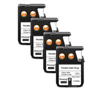 NineLeaf 4 Pack Replacement for Dymo 1868806 A1868806 12mm x 5.5m 0.47'' 1/2 inch Black on White Flexible Cable Wrap Nylon Label Tape for Rhino XTL-300 XTL-500 Label Maker