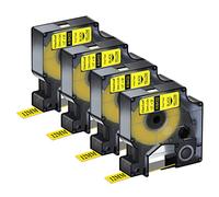 NineLeaf 4 Pack Replacement for Dymo IND 18432 A18432 12mm x 5.5m 0.47'' 1/2 inch Black on Yellow Vinyl Permanent Industrial Label Tape for Rhino 1000 4200 5200 3000 3M PL100 PL150 Label Maker