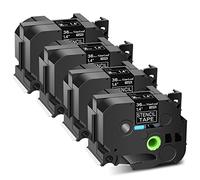 NineLeaf 4 x Compatible for Brother P-Touch STE161 STE-161 ST161 ST-161 Stencil Tape 36mm 1.5'' 1-1/2 inch Black on Clear Mobile Solutions Label Tape for Ptouch PT-530 550 3600 9500pc Label Maker