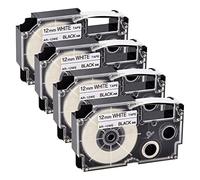 NineLeaf 4 x Compatible for Casio EZ Label XR12WE XR-12WE XR-12WE2S XR12WE2S 12mm x 8m Black on White Label Tape for KL60 KL60SR KLC500 KL100 KL120 KL430 KL1500 Label Maker