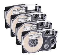 NineLeaf 4 x Compatible for Casio EZ Label XR9X XR-9X XR-9X2S XR9X2S 9mm x 8m Black on Clear Label Tape for KL60 KL60SR KLC500 KL100 KL120 KL430 KL1500 Label Maker