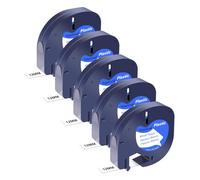 NineLeaf 5 Pack Compatible with Dymo LetraTag Label Maker Tape Refills 91201 91331 S0721660 12mm x 4m Black on White Plastic Label Tapes for Dymo Letratag Label Printers LT100H LT100T Plus 200B QX50