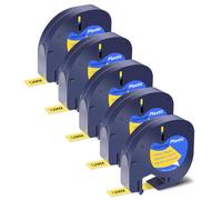 NineLeaf 5 Pack Compatible with Dymo LetraTag Label Maker Tape Refills 91202 91332 S0721620 12mm x 4m Black on Yellow Plastic Label Tapes for Dymo Letratag Label Printers LT100H LT100T Plus 200B QX50