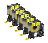 NineLeaf 5 Pack Compatible with DYMO Rhino 18431 Industrial Permanent Vinyl Labels Black on Yellow 9mm x 5.5m Self-Adhesive Label Tape for DYMO Rhino 1000 3000 4200 5000 5200 6000 Label Maker