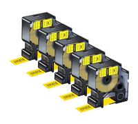 NineLeaf 5 Pack Compatible with DYMO Rhino 18433 Industrial Permanent Vinyl Labels Black on Yellow 19mm x 5.5m Self-Adhesive Label Tape for DYMO Rhino 4200 5000 5200 6000 3M-PL200 3M-PL300 Label Maker