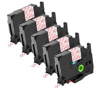 NineLeaf 5 Pack Replacement for Brother P-Touch TZe-132 TZ-132 TZe132 TZ132 AZe 12mm 0.47'' 8m Laminated Red on Clear Label Tape Cassette for Ptouch PT-1100 1230PC Label Maker
