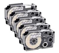 NineLeaf 5 Pack Replacement for Casio EZ XR12X XR-12X AR-12X XR-12X2S XR12X2S 12mm 0.47'' 1/2 inch Black on Clear Label Tape for KL750 KL750B KL750BA KL750KITCH KL780 KL8100 Label Maker