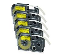 NineLeaf 5 Pack Replacement for Casio EZ XR12YW XR-12YW AR-12YW XR-12YW2S XR12YW2S 12mm 0.47'' 1/2 inch Black on Yellow Label Tape for KL750 KL750B KL750BA KL750KITCH KL780 KL8100 Label Maker