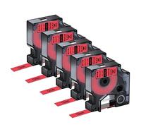 NineLeaf 5 Pack Replacement for Dymo D1 45017 S0720570 A45017 12mm x 7m 0.47'' 1/2 inch Black on Red Label Tape for LabelManager 160 120P 150 200 LabelPoint 100 150 200 250 300 350 Label Maker