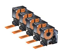 NineLeaf 5 x Compatible for Dymo 18436 IND Black on Orange 3/4'' 19mm x 5.5m Vinyl Permanent Industrial Label Tape for Rhino 4200 5200 5000 6000 ILP 219 3M PL150 PL200 PL300 Tyco T107M Label Maker