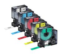 Nineleaf 5 x Compatible with D1 Label Tape 45013 45016 45017 45018 45019 Label Tape for LabelManager 100 160 210D 360D 420P 450D PnP LW 450 Duo, Black on White Yellow Red Green Blue 12 mm x 7 m